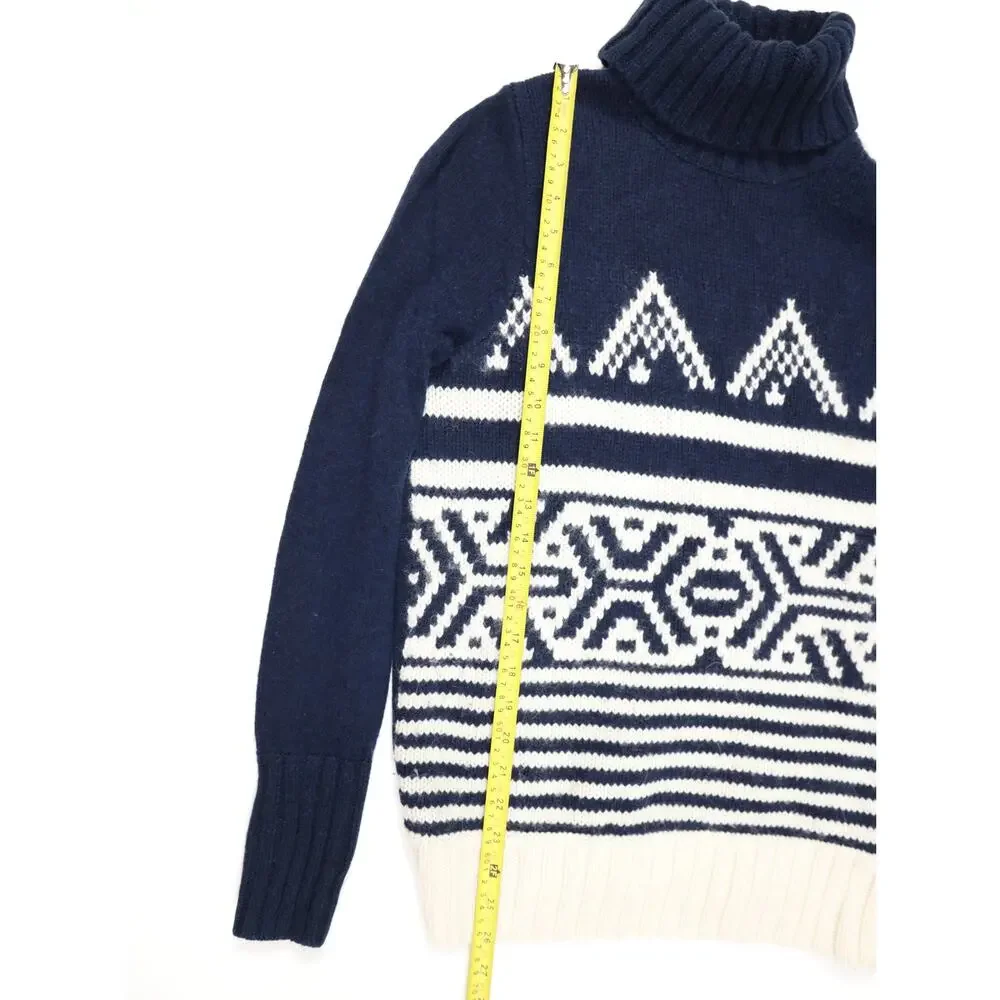 Après Ski Nordic J.Crew Alpine Wool Mohair Turtleneck Sweater Navy Cabincore S